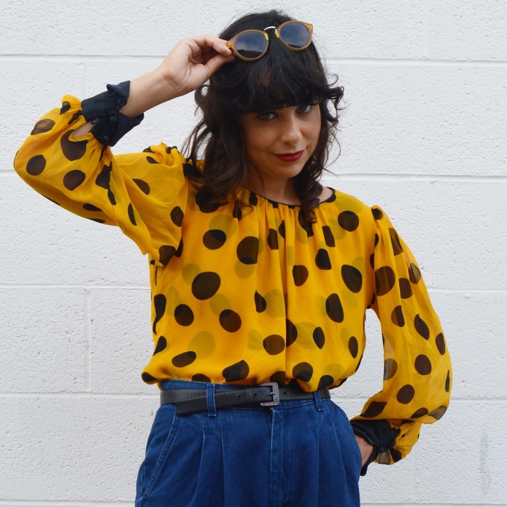 Vintage silk chiffon polkadot blouse